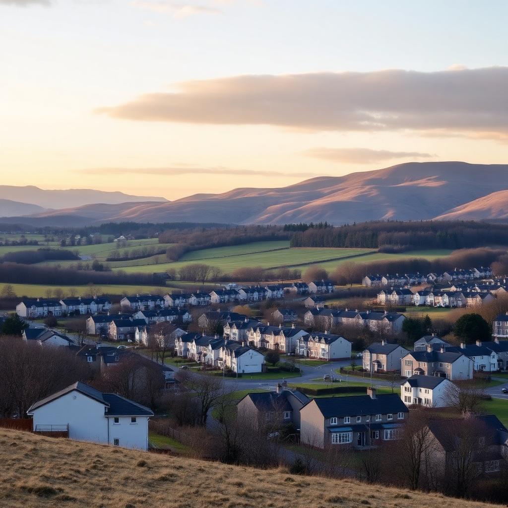 Cumbernauld houses set against Scottish hills — Electrust service area