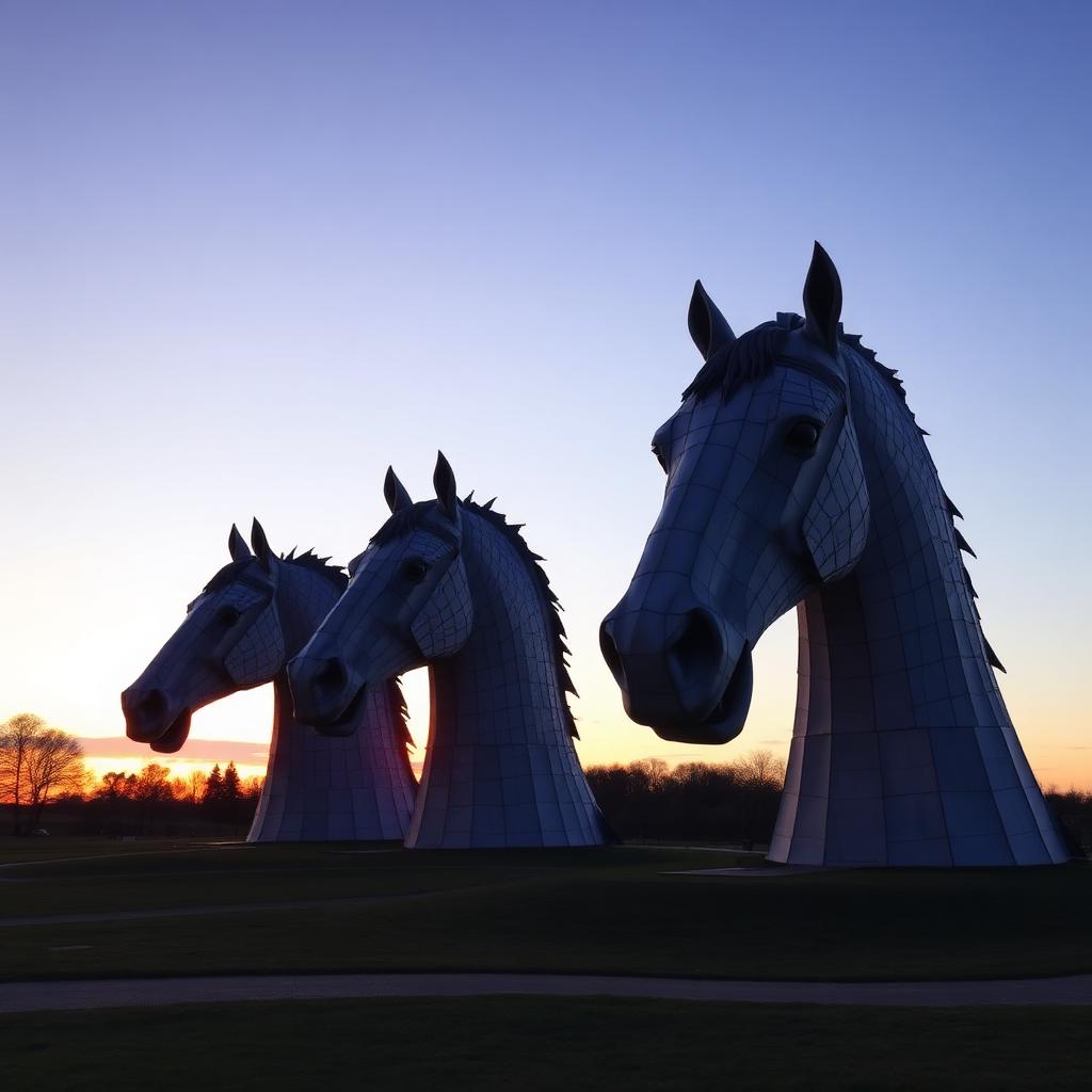 The Kelpies at Falkirk at golden hour — Electrust service area