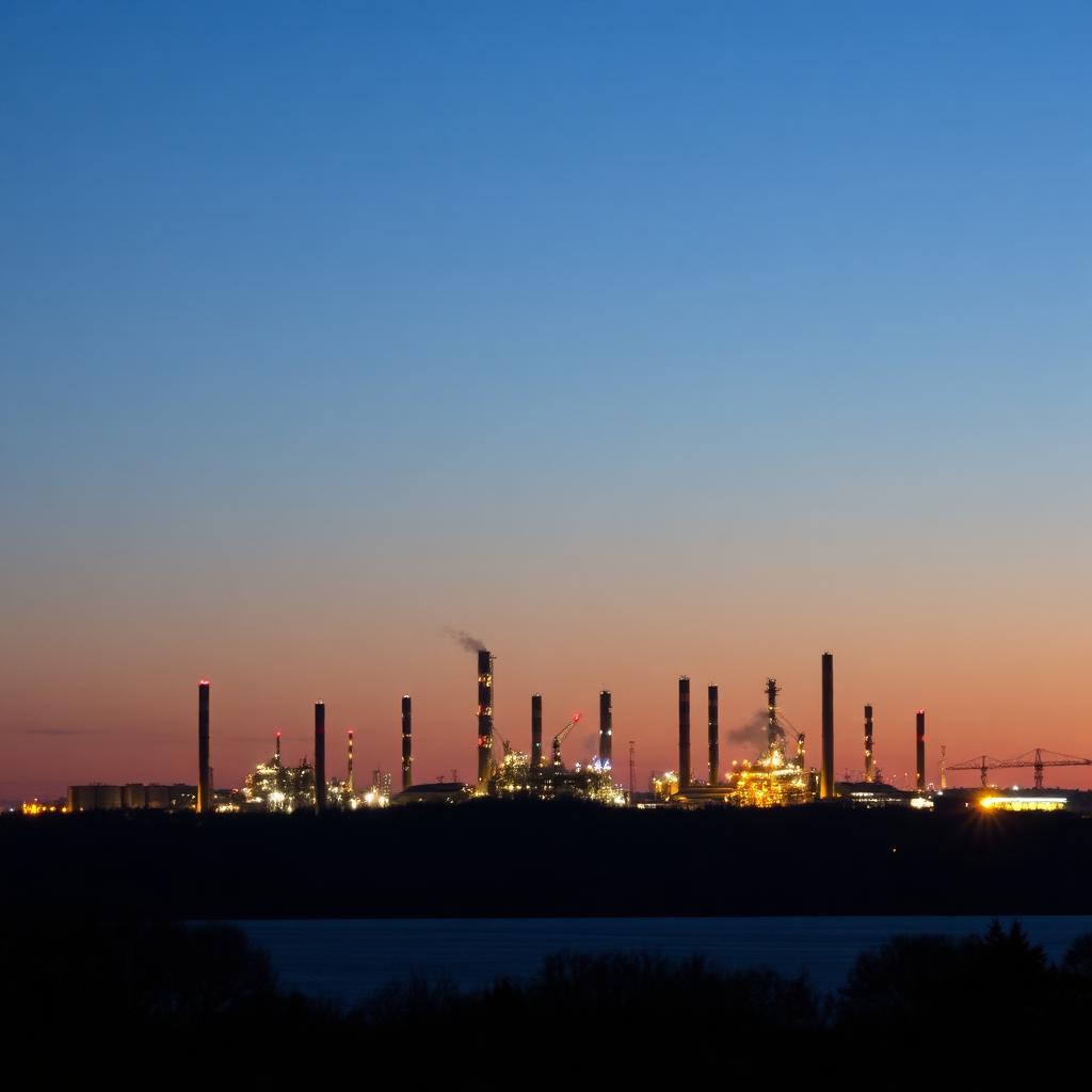 Grangemouth refinery skyline lit up at dusk — Electrust service area
